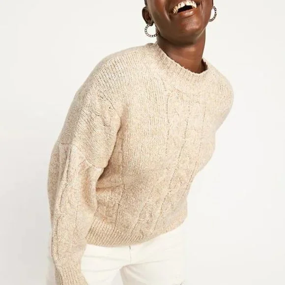 Old Navy Mock-Neck Heathered Cable-Knit Sweater for Women New - Picture 7 of 8